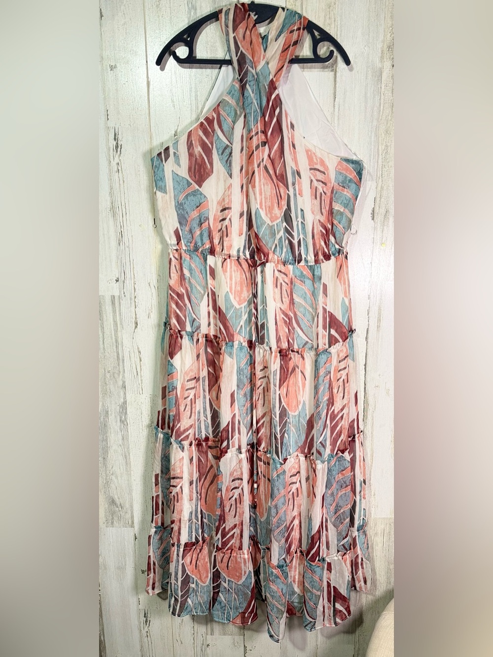 INC Tropical Palm Print Crisscross Halter Tiered Maxi Dress XL Extra Large - Picture 5 of 11